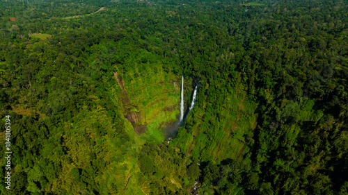 Zipline flights. Tad Fane waterfall in rainforest at Pakse and Champasak city Laos. Tour tourism and travel in Asia.
