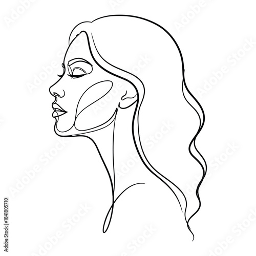 Elegant single line drawing of a woman s profile with closed eyes