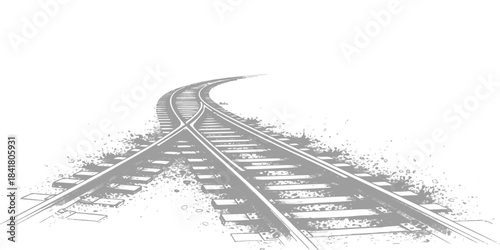 Curving railroad tracks in rural landscape