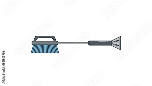 Snow brush with a long handle in a minimalist design on a white background