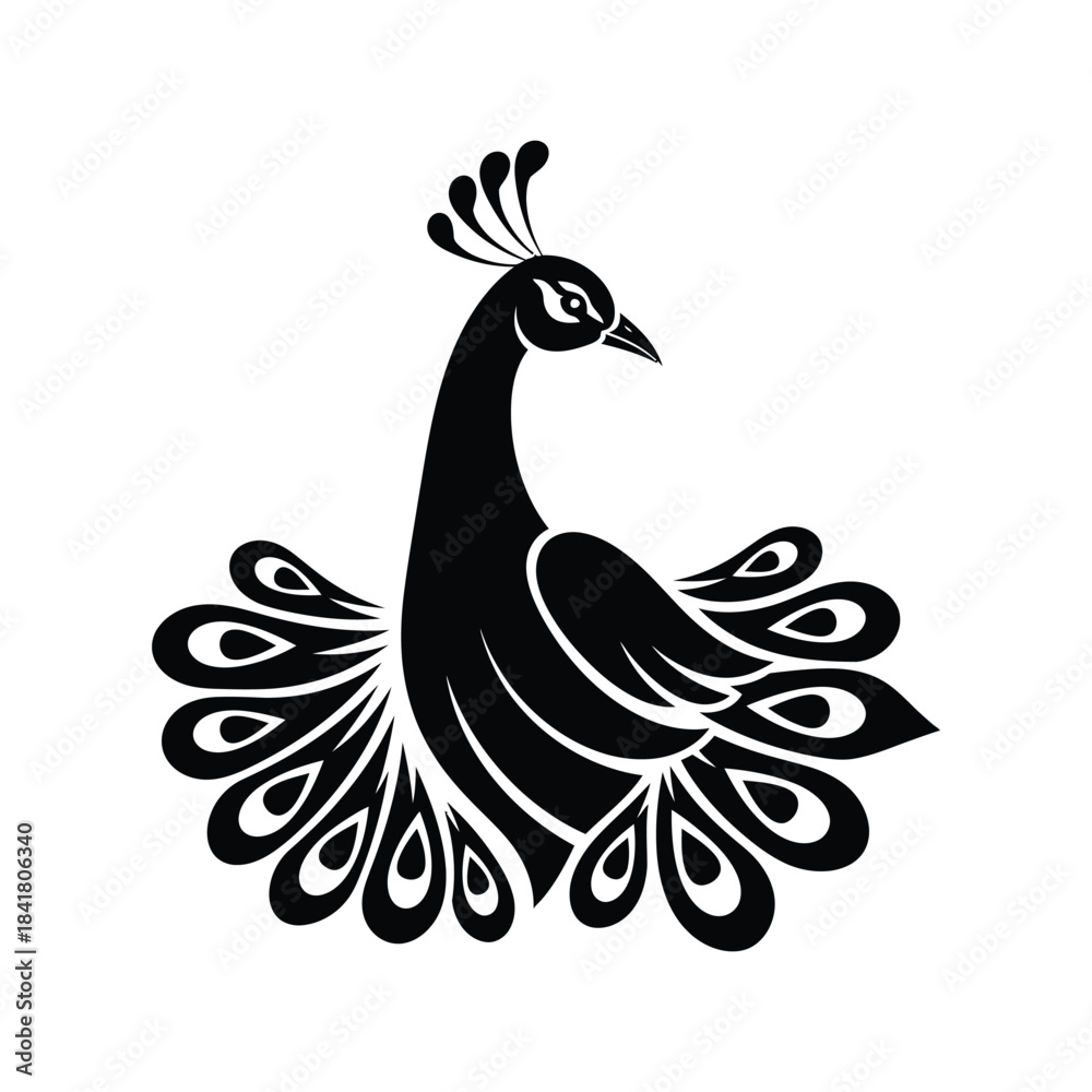 Fototapeta premium Peacock Bird Silhouette Decorative Elegant Vector Art
