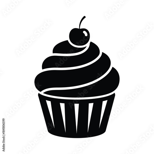 Cupcake Dessert Silhouette Sweet Bakery Vector Icon
