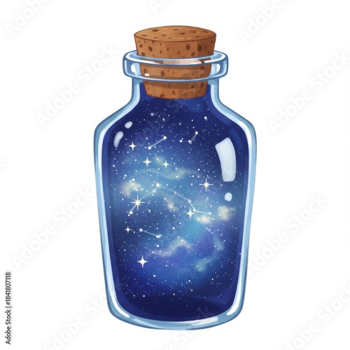 Starry Galaxy in a Bottle with Cork Stopper Pixel Art on White Background