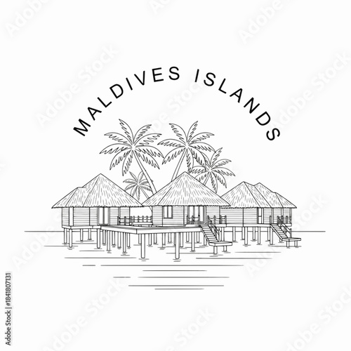 Maldives Islands tropical resort palm trees circle logo