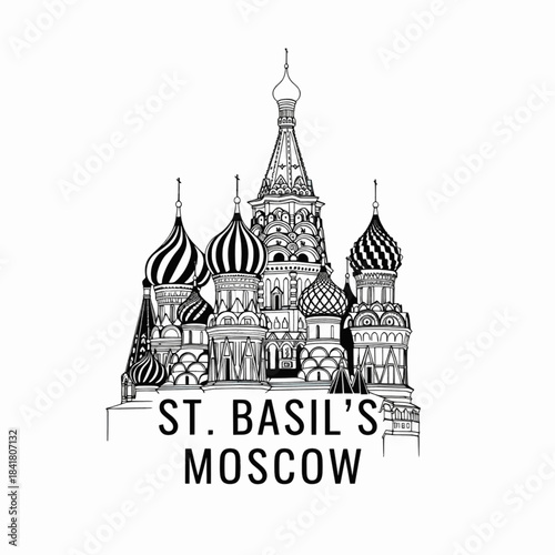 Outline illustration of St Basils Cathedral Moscow Russia landmark