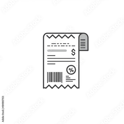 Detailed Isolated Illustration of a Sales Receipt with Gray Accents on White Background