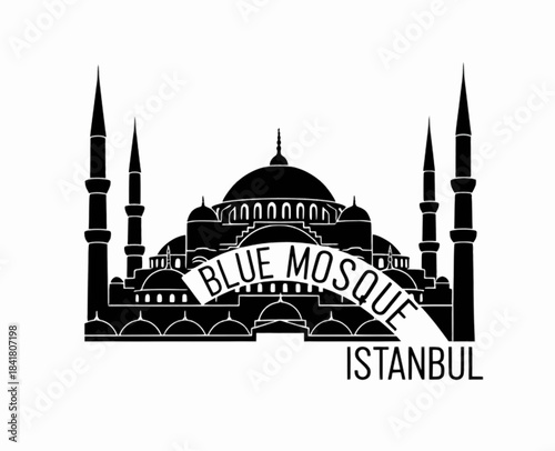 Istanbul Turkey Blue Mosque skyline sketch illustration