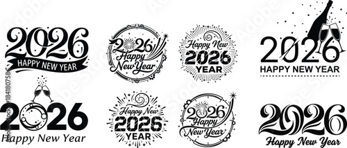 high quality silhouettes of stylized vector 2026 Happy New Year logo