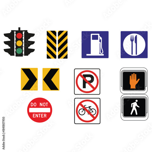 Traffic light icons set vector illustration design for road signs and internet web buttons
