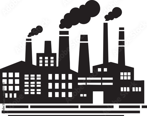 Industrial Factory with Smokestacks Emitting Black Smoke