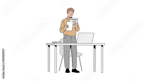 A man in an office looking at reminders while standing by laptop and table