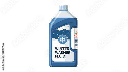 Windshield washer fluid bottle with winter label in a modern design on a white background