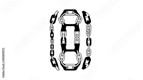 Tire chains neatly arranged in a graphic design on a white background