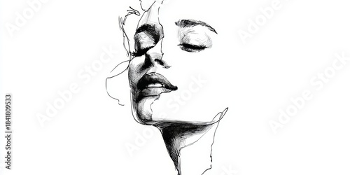 Minimalist one-line abstract drawing of woman's serene face evokes modern elegance, ideal for beauty, wellness, or fashion branding and contemporary decor
