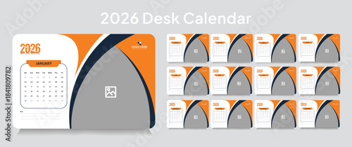 Customizable desk calendar 2026 template, corporate desk calendar schedule 2026 monthly 12-page planner layout, editable vector eps 10 file format