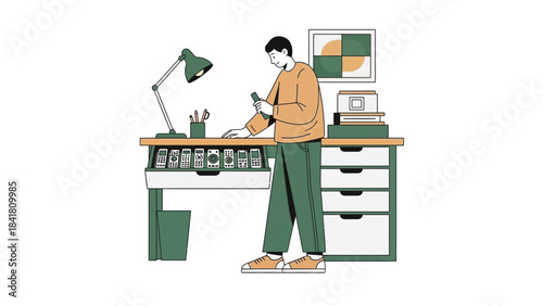 Illustration depicting a person using a remote control with remote controls in the drawer