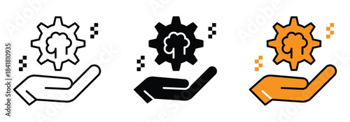 Stunning eco friendly innovation concept represented by a gear and tree held securely in a supportive open hand