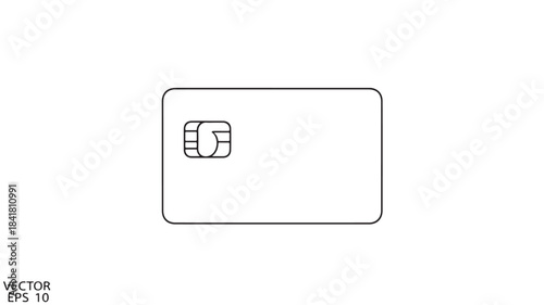 EMV Chip Credit Card Outline Icon Isolated on White Background Vector Illustration