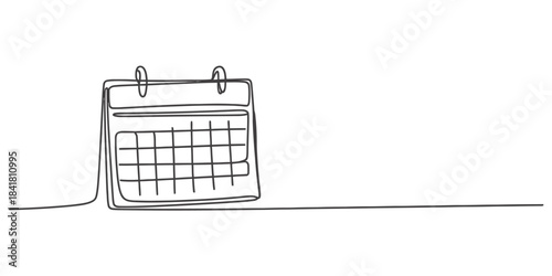 Minimalist single line drawing of a desk calendar with wire binding, symbolizing time management, planning, schedules, and appointments. isolated. Vector, illustration