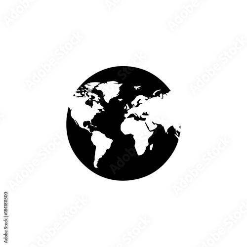 World map with globe on black background