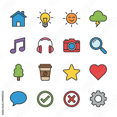 social media and web interface icon set in simple vector style