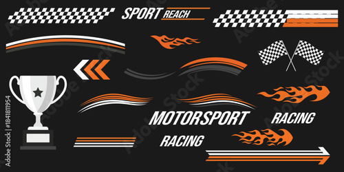 Racing elements dynamic design elements featuring racing-themed graphics, capturing the essence of motorsport and sportsmanship.