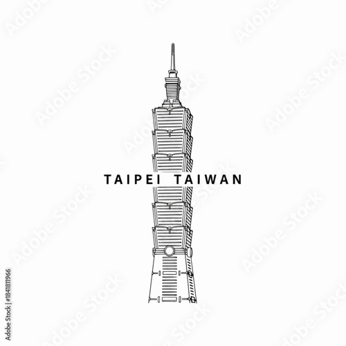 Taipei Taiwan 101 skyscraper outline illustration