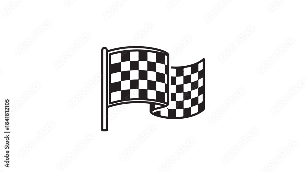 Obraz premium Checkered Flag Waving Isolated Black and White Vector Icon