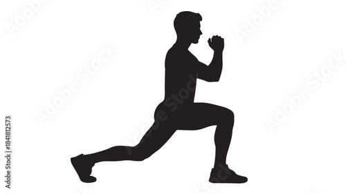 Man Lunge Exercise Silhouette Working Out Isolated on White Background