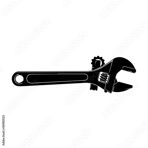 Acoustic guitar isolated on white background with adjustable wrench and spanner metal tool objects