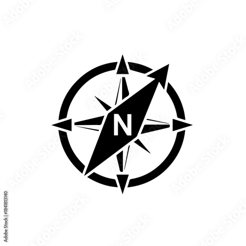 Vector illustration of a nautical compass rose with a sailing ship icon for navigation, travel, and adventure design