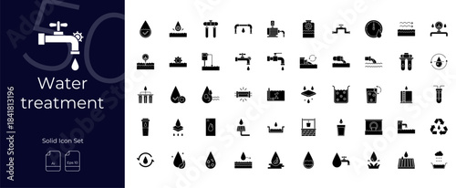 Water Treatment Solid Editable Icons set