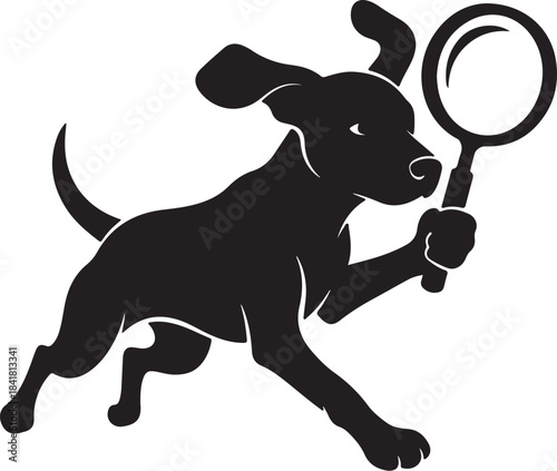Black Silhouette of a Dog Holding a Magnifying Glass detective