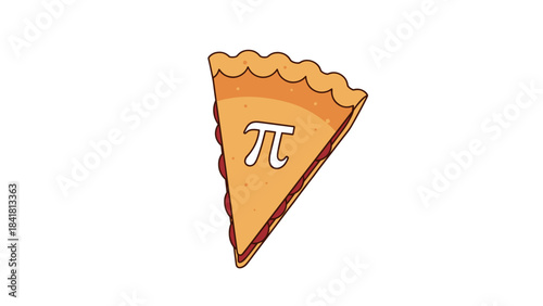 Slice of pie with a small π mark on top in a playful design on a light background
