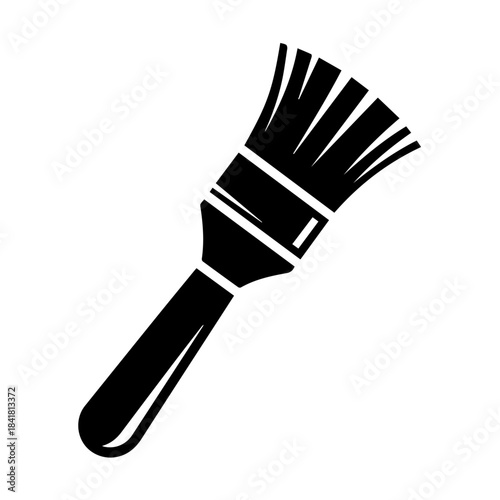 Isolated black and white brush tool with wooden handle and bristle for art painting and cleaning