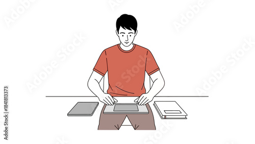 Man setting something on a table illustration work, design, flat, minimal style
