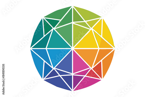 Vibrant abstract geometric sphere formed by a mosaic of diverse colorful triangles Vector