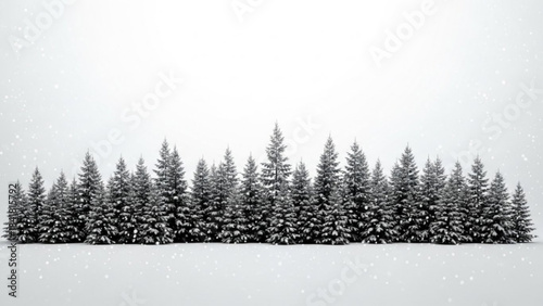 Snowy pine tree forest landscape with snow covered evergreen trees on a