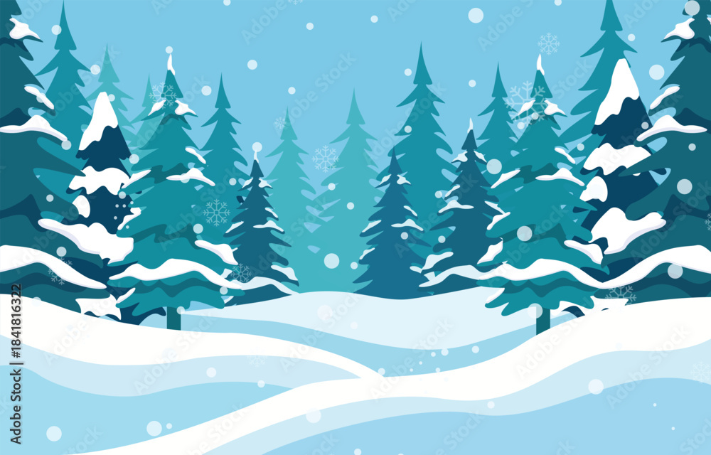 Obraz premium Snowy Pine Forest Winter Vector Illustration Background