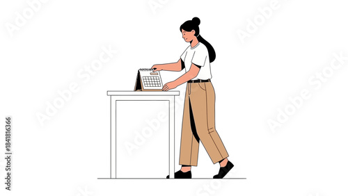 Woman checking calendar on the desk, planning schedule, organization and time management