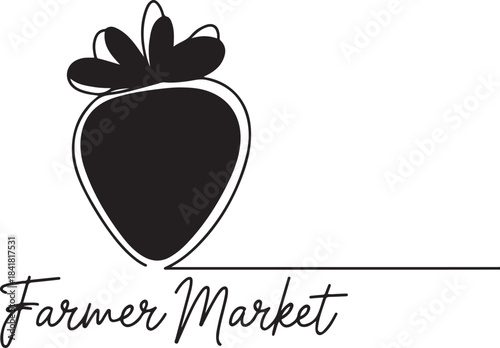 Continuous one line drawing strawberry fruit with red and green spots. Farmer market Logo concept.one line  vector illustration  with out background