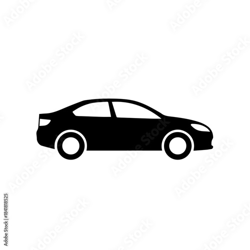 Silhouette of Sedan Car: A sleek, monochrome silhouette of a sedan car, embodying a minimalist design with clean lines, perfect for representing modern transportation and mobility.