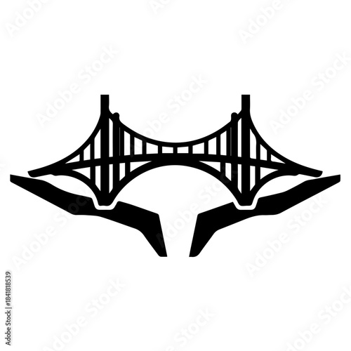 Golden Gate Bridge vector illustration over the San Francisco Bay at night, a landmark of city architecture and suspension transportation over the water