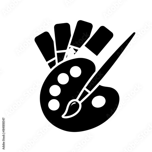 Hand holding paint brush and palette illustration vector icon symbol art tool set design equipment