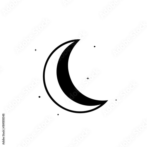 Crescent moon and stars vector illustration sign in the dark night sky