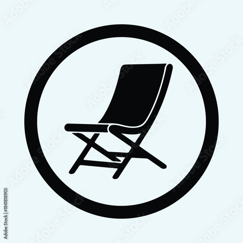 Vector black folding deck chair lounge icon graphic symbol in circle silhouette Illustration