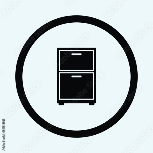 Vector Black two drawer filing cabinet office storage furniture icon in circle silhouette Illustration