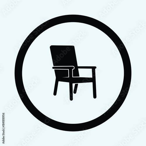 Vector comfortable simple armchair furniture icon enclosed in a thick circular outline silhouette Illustration