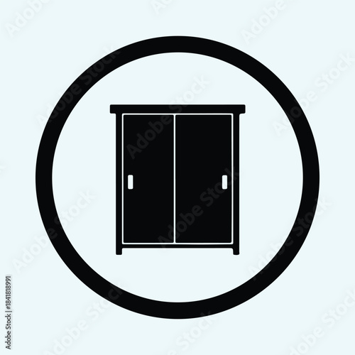 Vector Furniture cabinet icon with two sliding doors silhouette Illustration