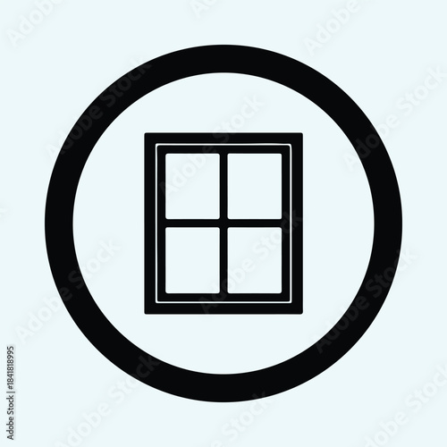 Vector minimal four pane window frame icon inside circular border silhouette Illustration